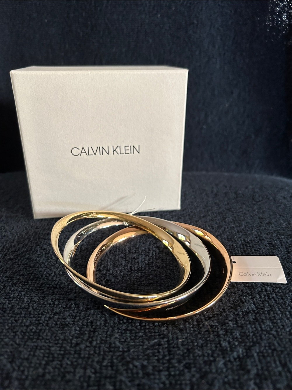 Calvin Klein Groovy Triple Tone Bangles / Rose Gold, Gold & Silver KJ8QDD30010M